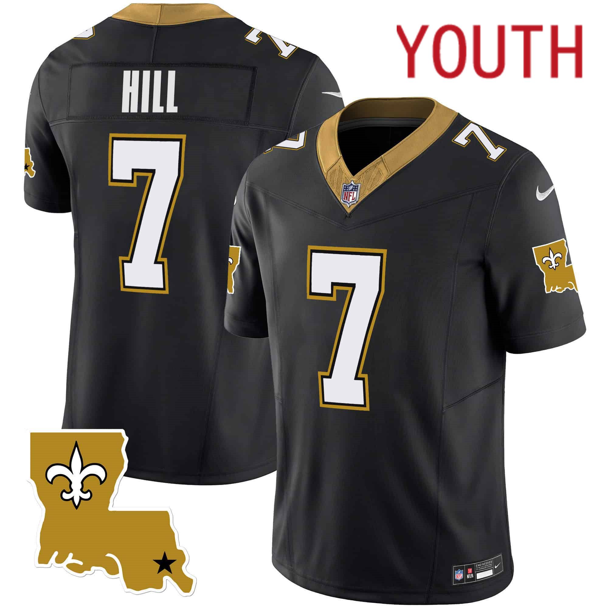 Youth New Orleans Saints #7 Hill Black 2024 Nike 1987 Legacy Vapor Limited NFL Jersey style 1->youth nfl jersey->Youth Jersey